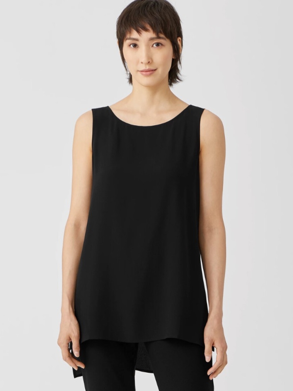 EILEEN FISHER SILK GEORGETTE CREPE U-NK SIDE DRAPE SHELL SIZE MEDIUM NWT